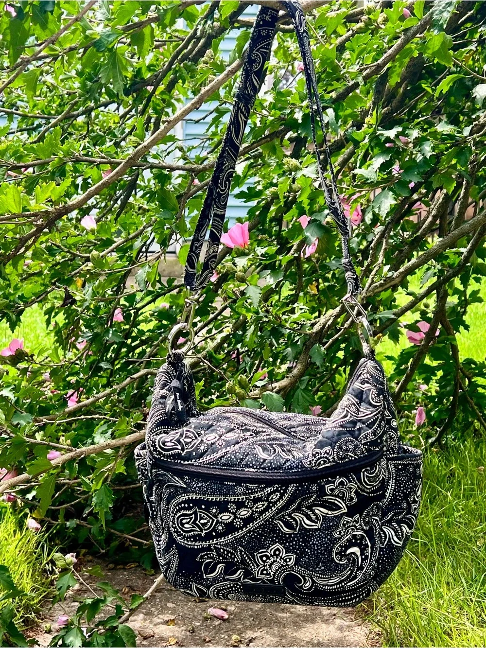 Y2K Vera Bradley Laptop Lg Messenger Diaper Bag Unisex Floral Paisley Blue Black